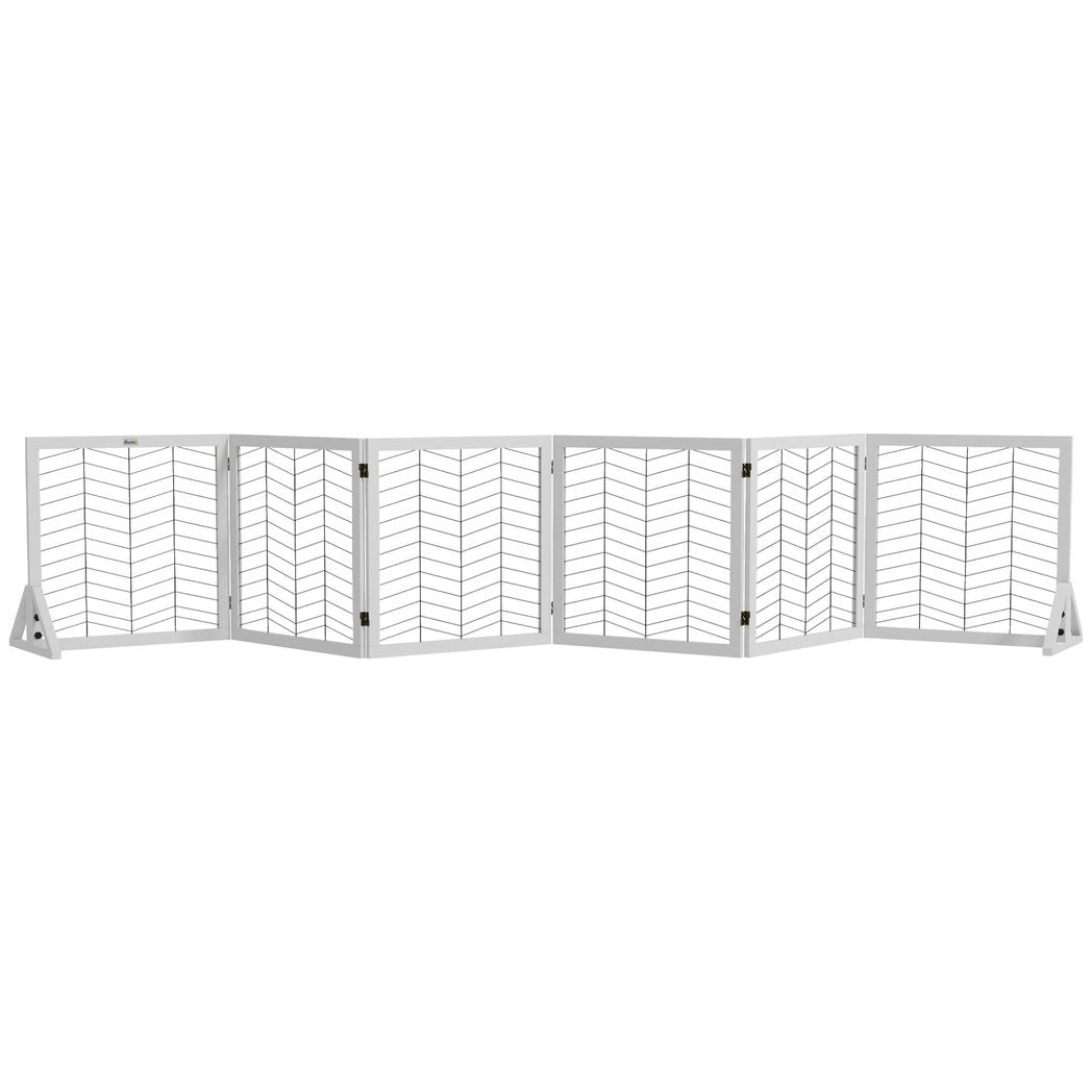 PawHut 6 Panels Freestanding Dog Barrier for S and M Dogs - White