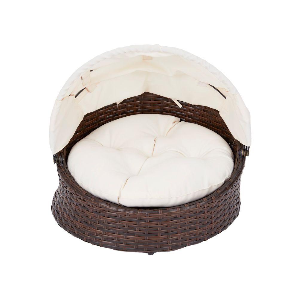 Indoor Outdoor Rattan Cat or Dog Bed, Canopy & Cushion ST-N10004-UK