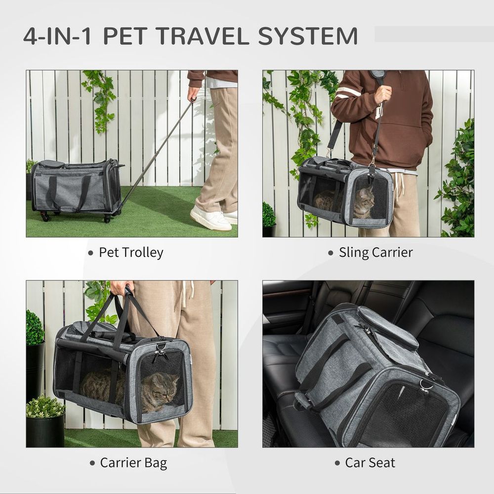 4 in 1 Pet Carrier On Wheels for Cats XS Dogs W/ Telescopic Handle, Grey