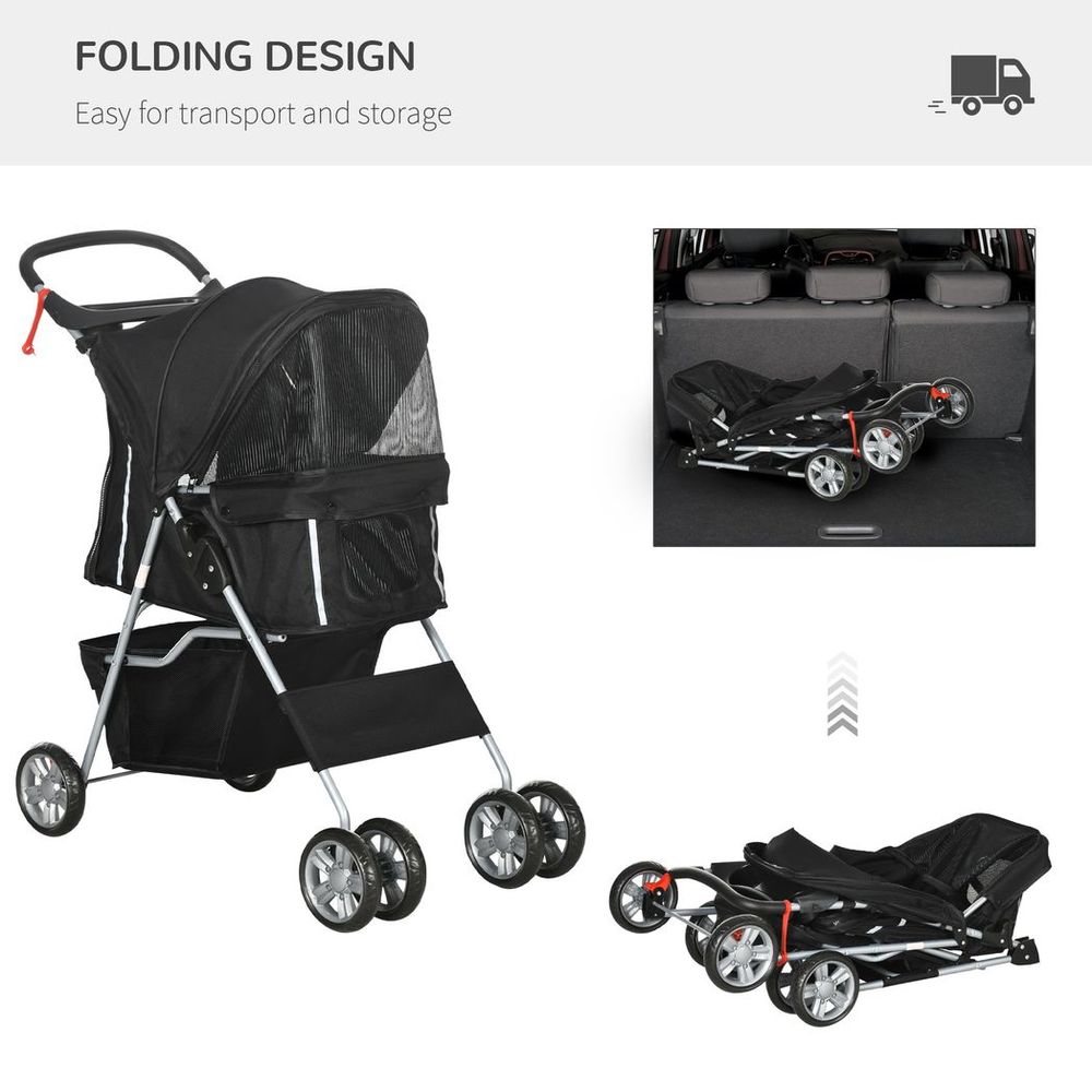 Pet Stroller Carrier Foldable Deluxe Jogger Walk Travel Dog Cat Black