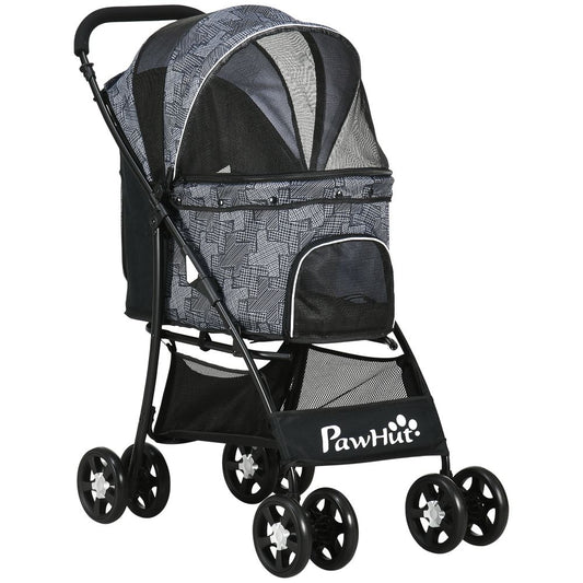 PawHut Foldable Dog Stroller w/ Large Carriage, Universal Wheels, Brakes - Grey