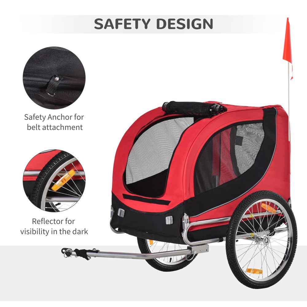 Dog Bike Trailer Pet Cat Carrier for Small Medium Puppy Travel Black and Red