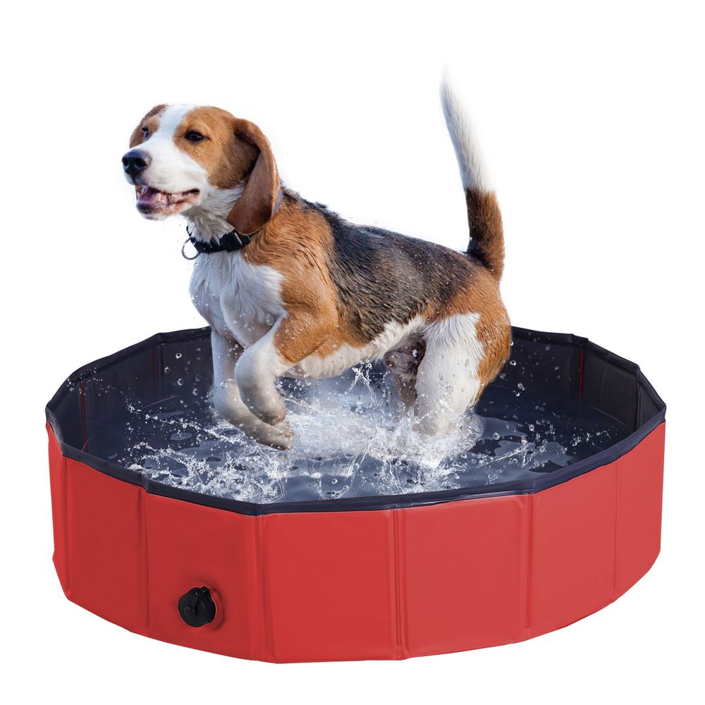 Pet Paddling Pool Cat Dog Indoor/ Outdoor Foldable 80cm Diameter Red Pawhut