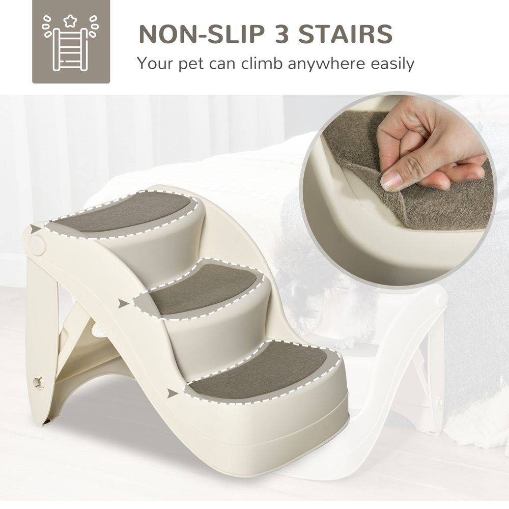 Portable Dog Steps Non-slip Pet Stairs 3-Step Design for High Beds Sofas, Cream