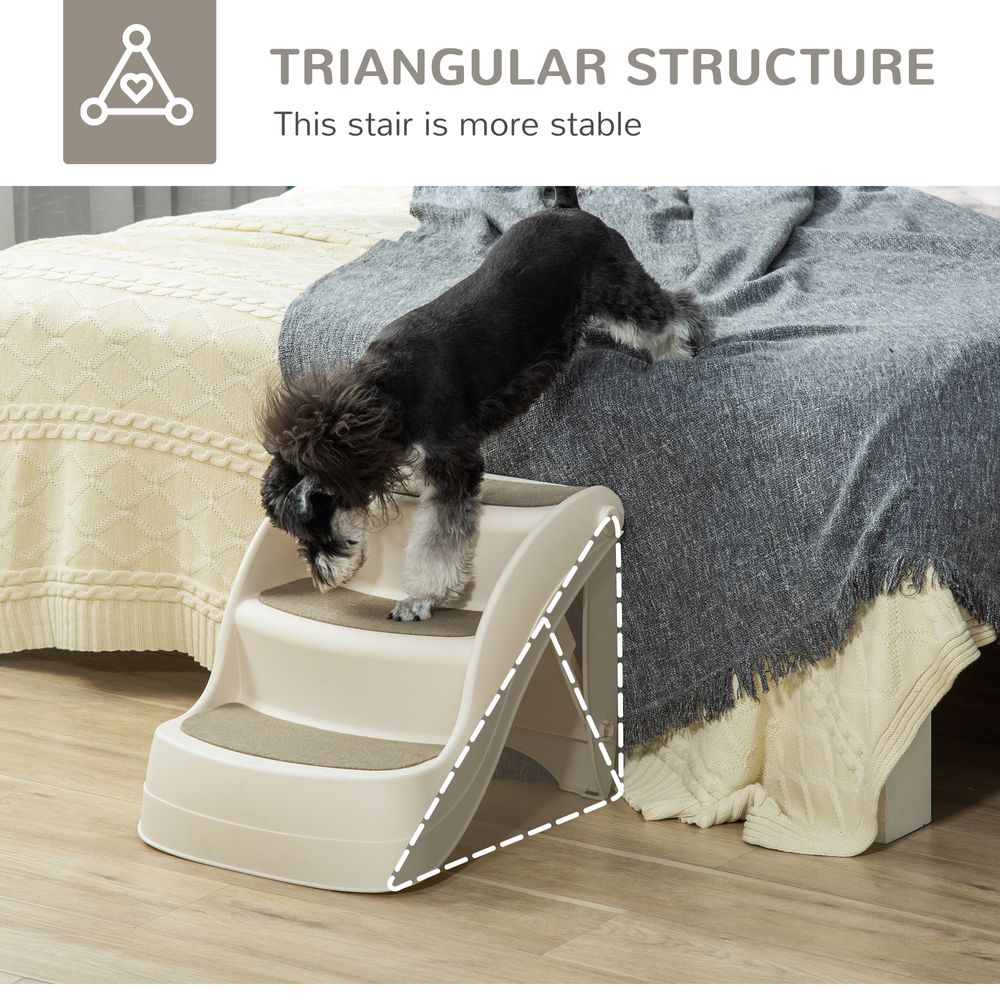 Portable Dog Steps Non-slip Pet Stairs 3-Step Design for High Beds Sofas, Cream