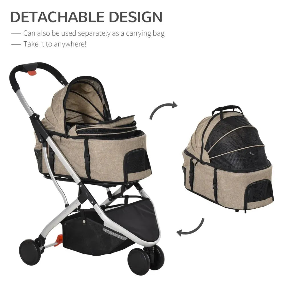 Detachable Pet Stroller 2-In-1 Foldable Dog Cat Travel Carriage Carrying Bag