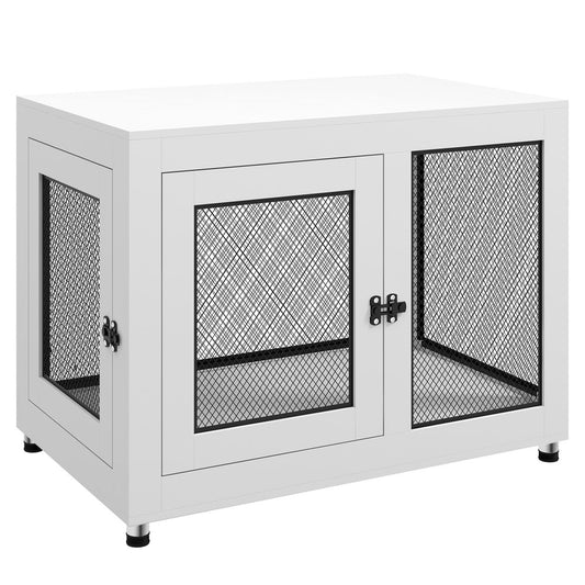 Dog Kennel Furniture End Table w/ Two Doors, Soft Cushion for Large, Medium Dogs