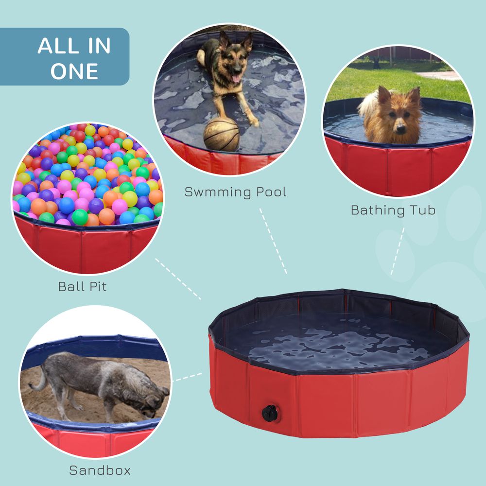 Pet Paddling Pool Cat Dog Indoor/ Outdoor Foldable 80cm Diameter Red Pawhut