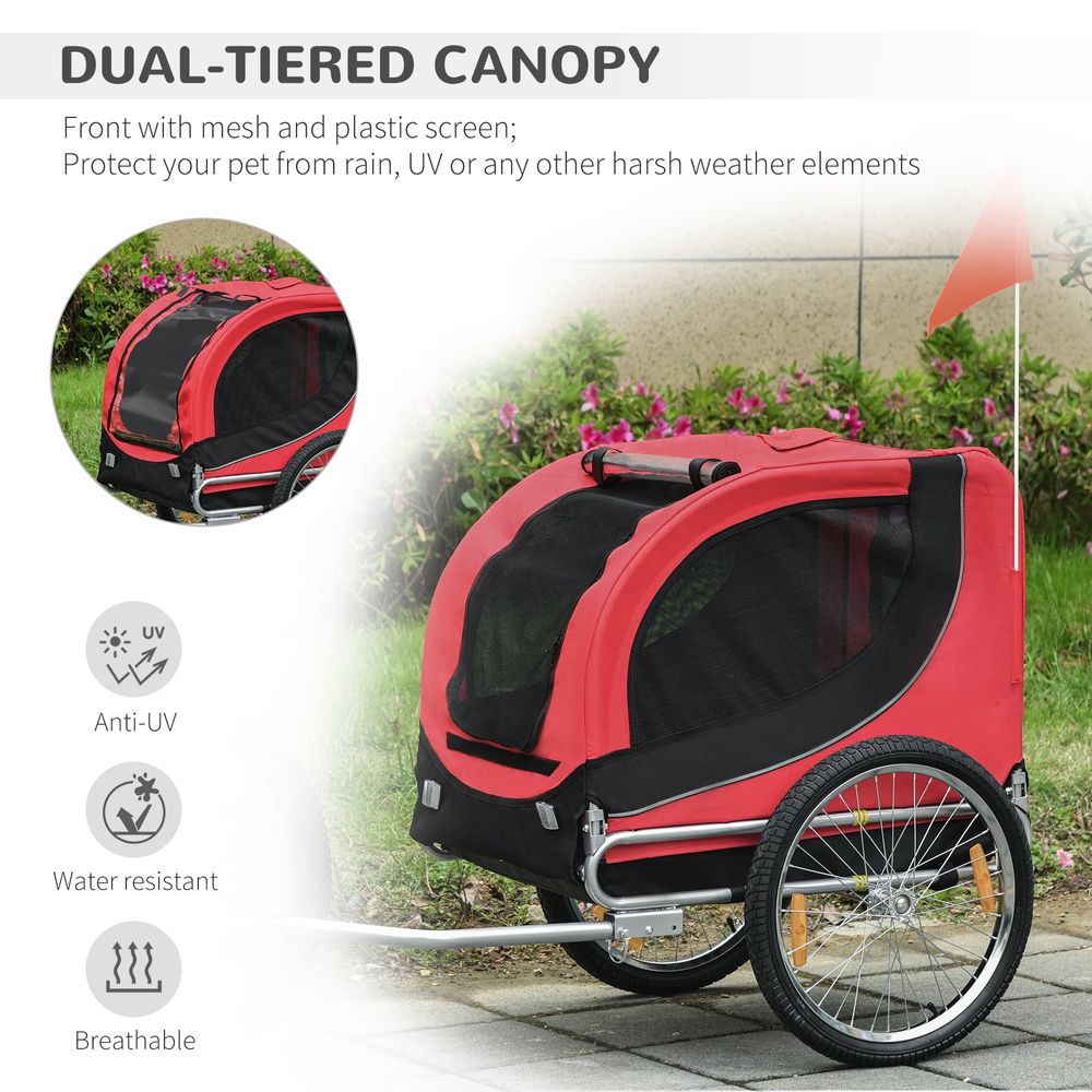 Dog Bike Trailer Pet Cat Carrier for Small Medium Puppy Travel Black and Red