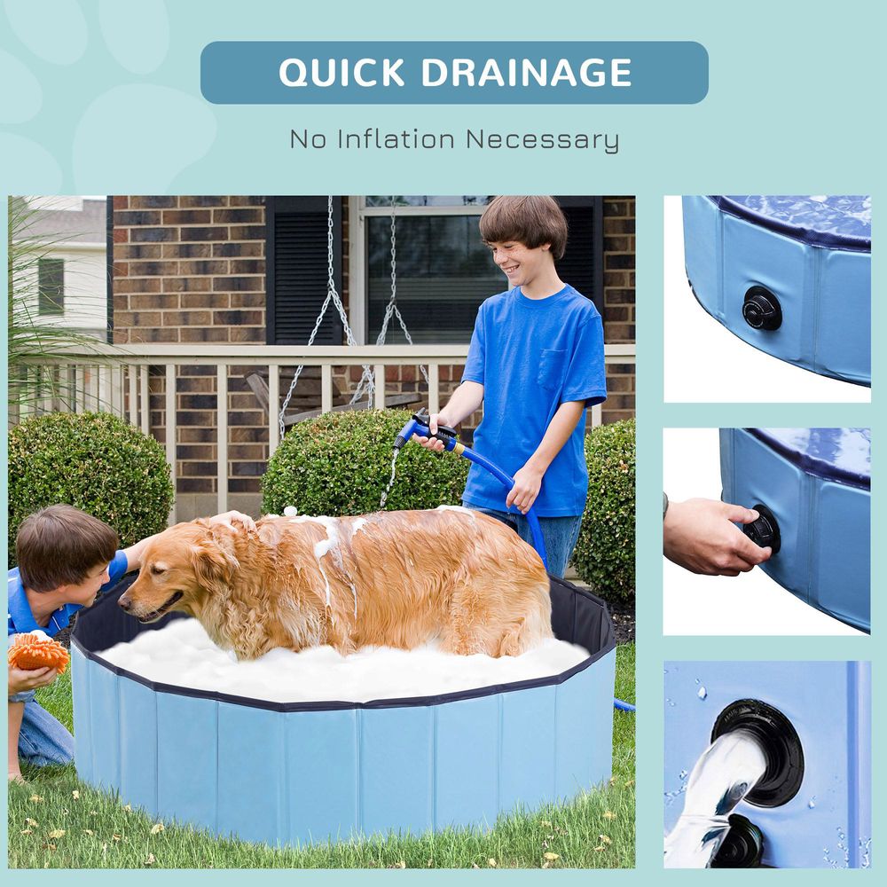 Portable Pet Paddling Pool Swimming Bath Cat Dog Puppy Foldable Blue 120cm