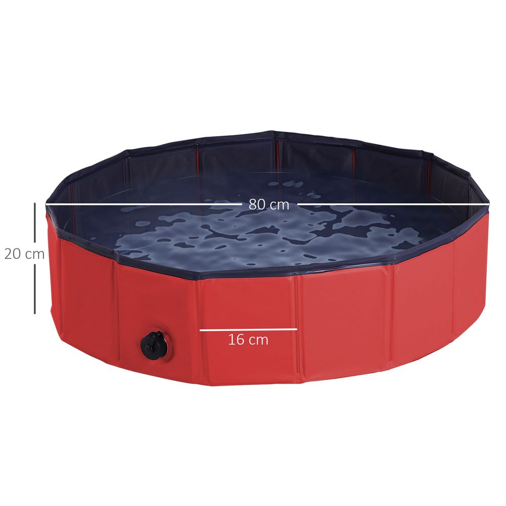 Pet Paddling Pool Cat Dog Indoor/ Outdoor Foldable 80cm Diameter Red Pawhut