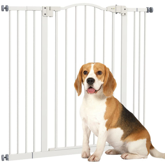 PawHut 74-100cm Adjustable Metal Pet Gate Safety Barrier w/Auto-Close Door White