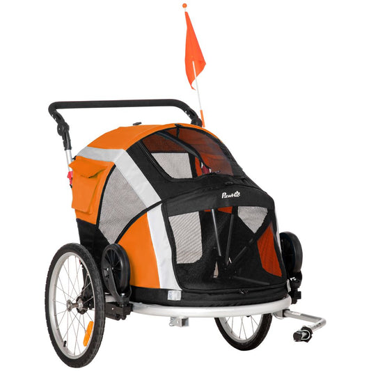 Dog Bicycle Trailer, 2-in-1 Foldable Pet Bike Stroller w/ Safety Leash Orange