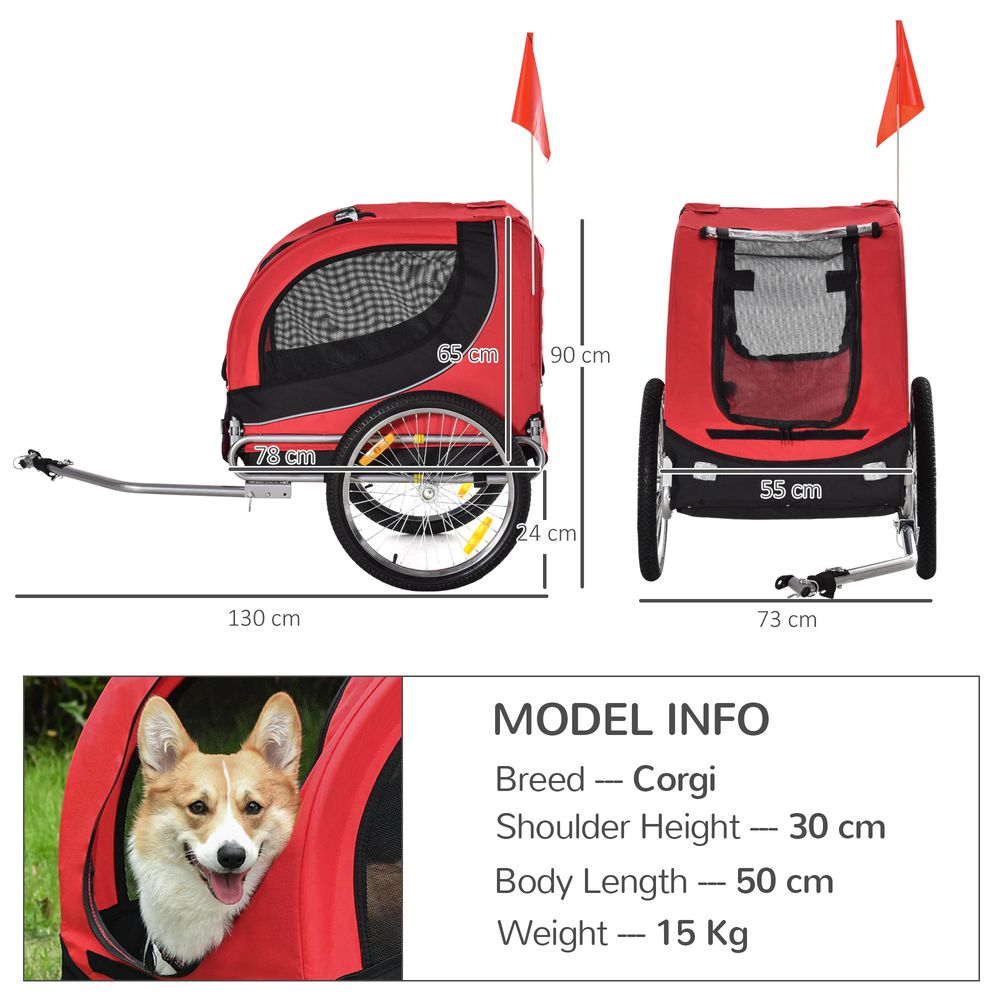 Dog Bike Trailer Pet Cat Carrier for Small Medium Puppy Travel Black and Red