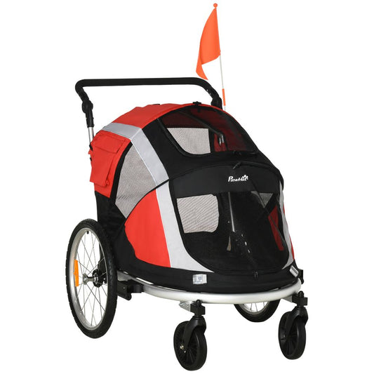 Two-In-One Dog Bicycle Trailer w/ Safety Leash, Reflectors - Red Pawhut