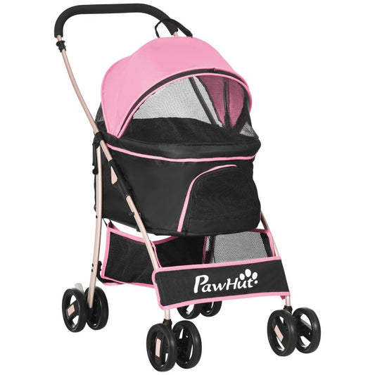 PawHut 3 In 1 Pet Stroller, Detachable Dog Cat Travel Carriage - Pink