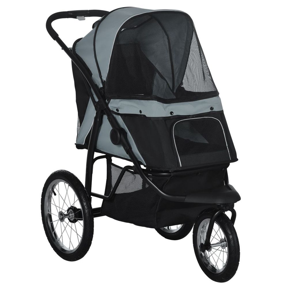 3 Wheel Pet Stroller, for Medium Small Dogs, Foldable Cat Pram - Grey