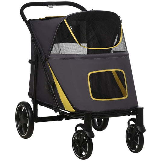 PawHut Foldable Dog Carriage w/ Universal Wheels, Shock Absorber - Grey