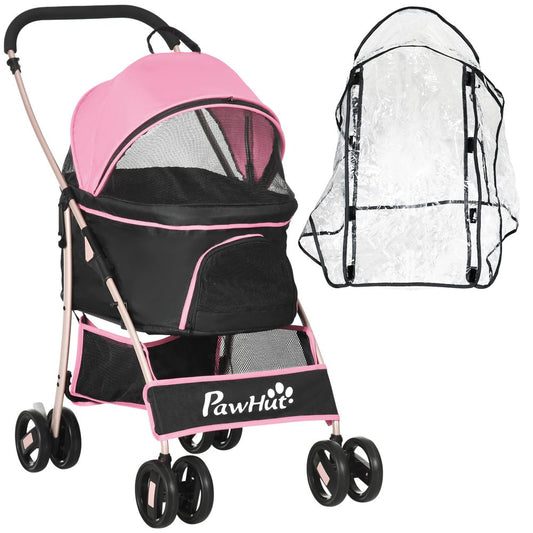 PawHut Detachable Pet Stroller with Rain Cover for Small and Tiny Dogs, Pink