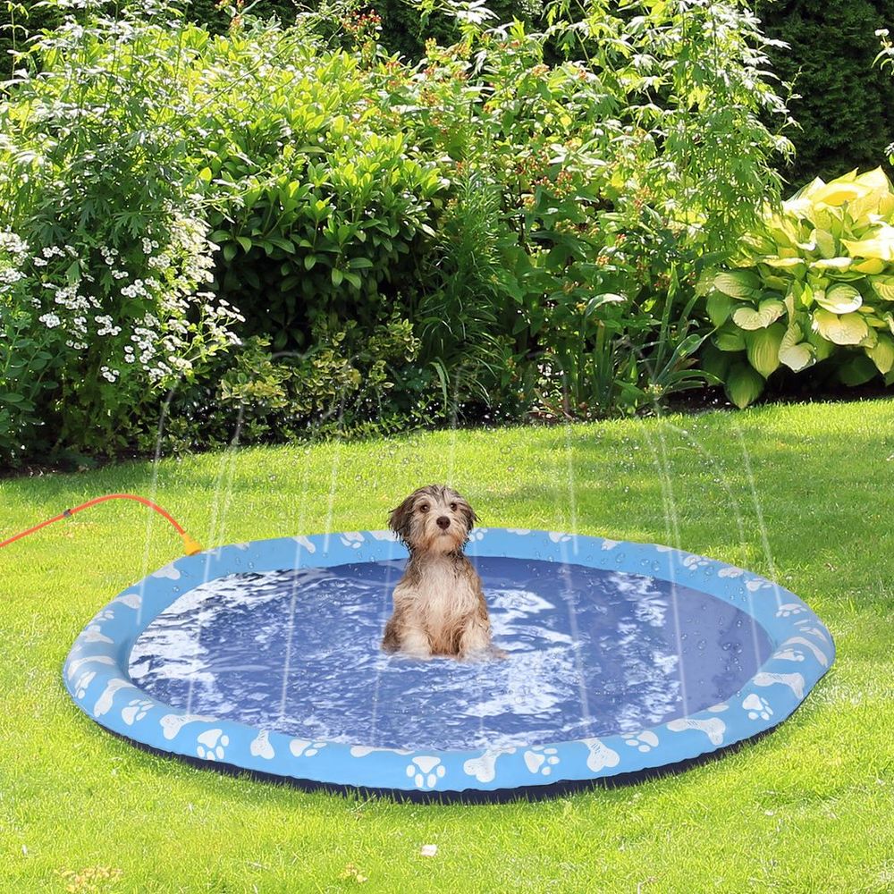 170cm Splash Pad Sprinkler for Pets Dog Bath Pool Non-slip Outdoor Blue