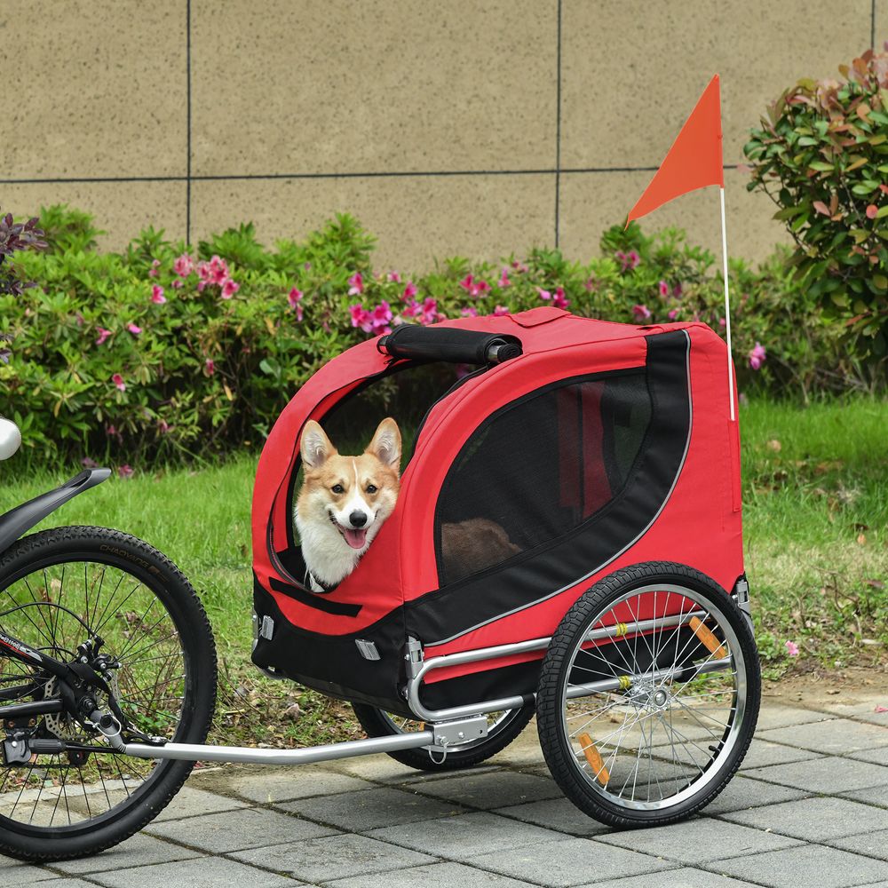 Dog Bike Trailer Pet Cat Carrier for Small Medium Puppy Travel Black and Red