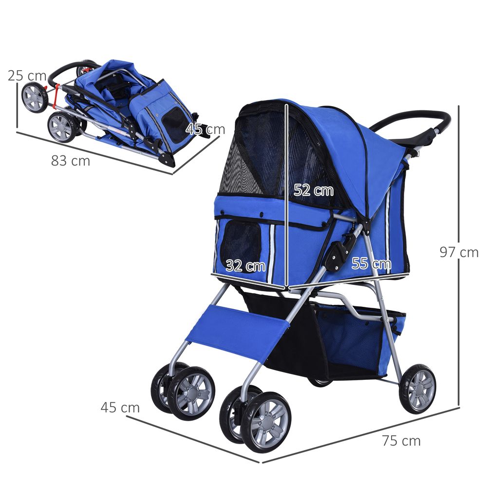 Pet Stroller Cat Dog Jogger Puppy Pushchair Travel Cart Carrier Walk 4 Wheels