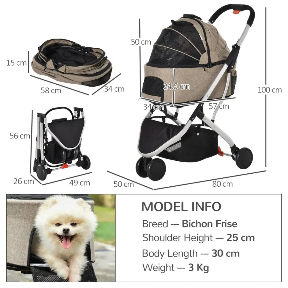 Detachable Pet Stroller 2-In-1 Foldable Dog Cat Travel Carriage Carrying Bag