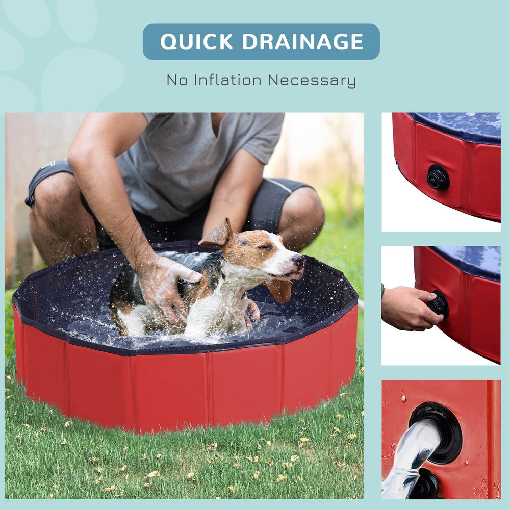 Pet Paddling Pool Cat Dog Indoor/ Outdoor Foldable 80cm Diameter Red Pawhut