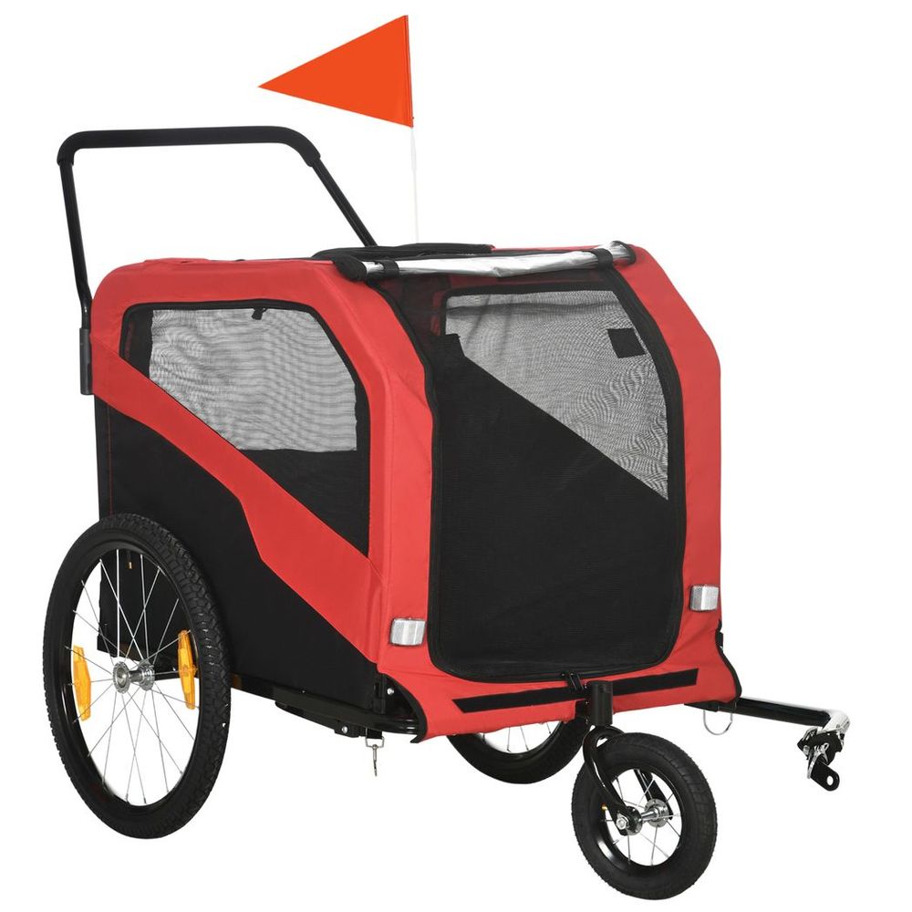 2 in 1 Dog Bike Trailer Pet Stroller for Large Dogs W/ Hitch - Red